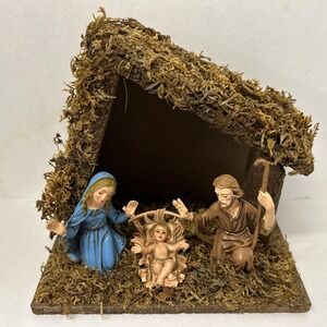 Vintage Nativity Scene Christmas creche  manger Wooden Made In Italy Folk Art